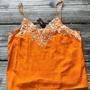 Express Orange Floral Lace-Trim Camisole Top